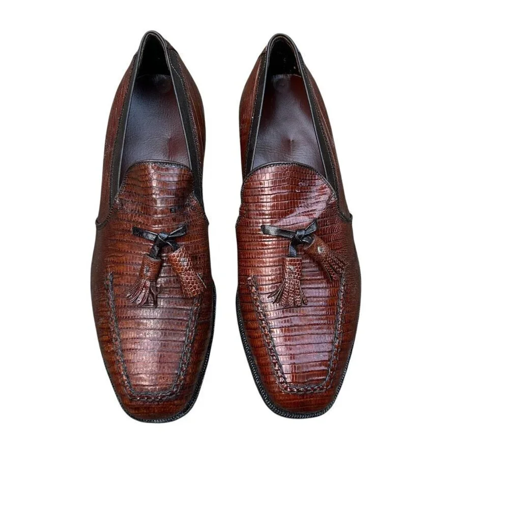 Johnston & Murphy Aristocraft USA Made Vintage Brown Lizard Slip On Dress Shoes
